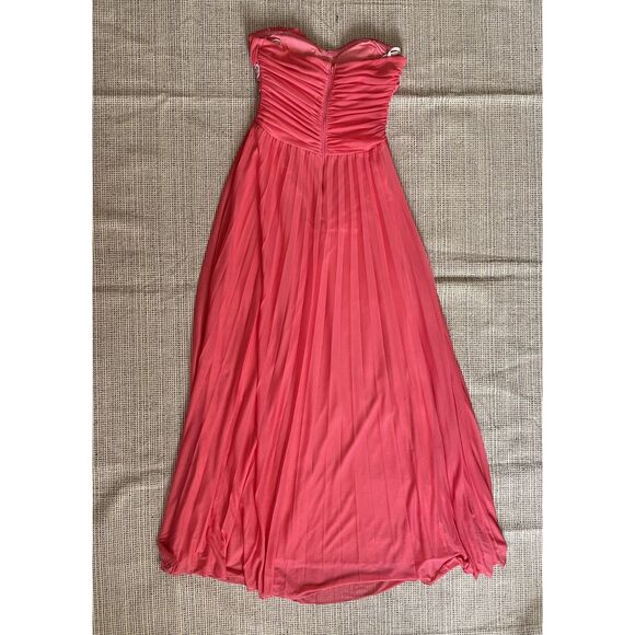 Jodi Kristopher Women Strapless Pleated Gown Coral pink Beaded Empire Waist Prom - Picture 2 of 8